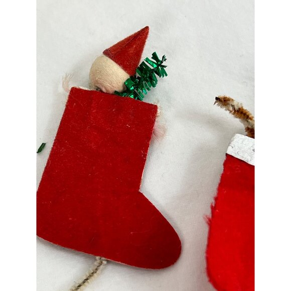 Vintage Christmas Ornaments Lot Of 3 Pinecone Santa & Stockings Felt & Pipe Clea - Picture 7 of 8